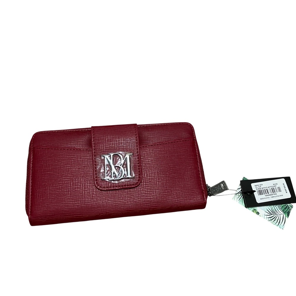 Badgley Mischka Maroon Vegan Leather Zip Around Wallet Clutch with Phone Pocket